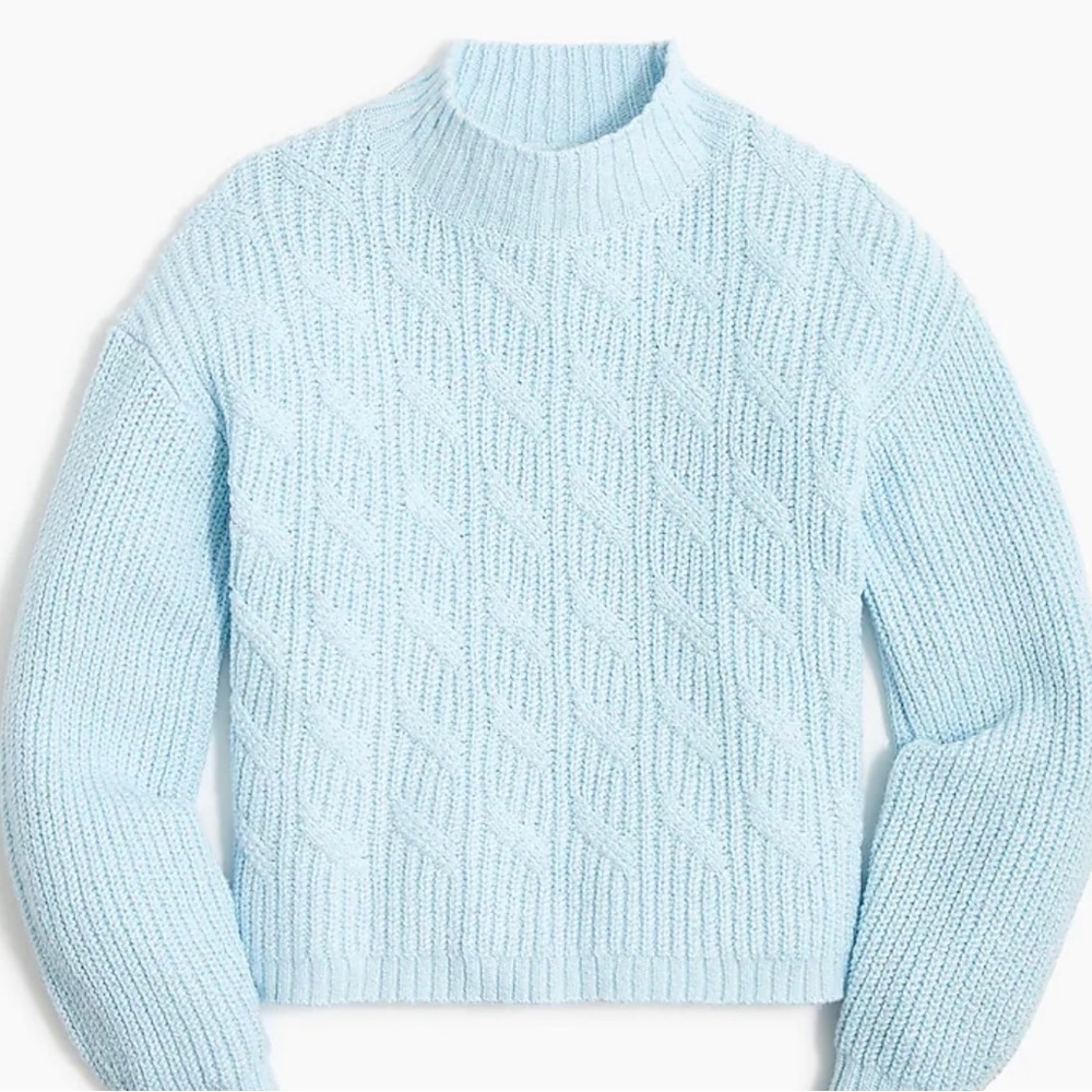 J Crew Cotton Blend Cable Mock Neck Sweater XL Blue Breeze NWT